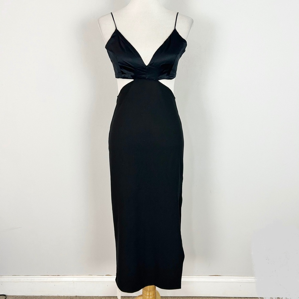 NEW Abercrombie & Fitch Midi Dress Black Cutout V-Neck Women Size Medium